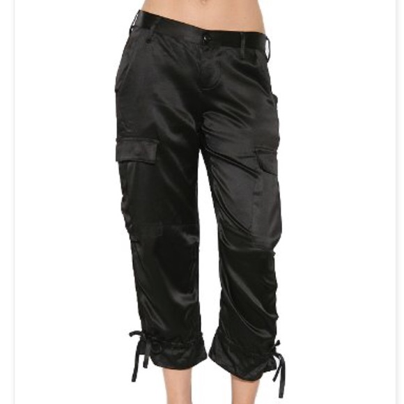 black silk cargo trousers